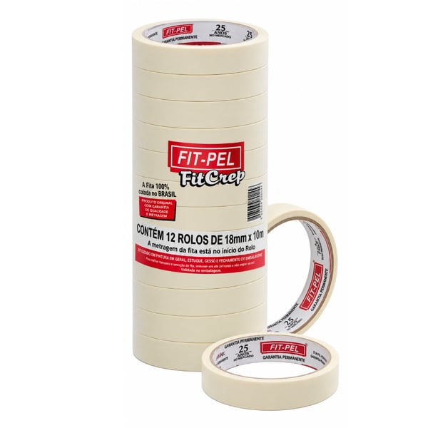 Fita Crepe Fit-pel 18mmx10mt Pacote C/12 Rolos