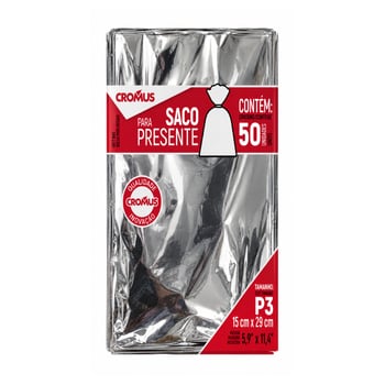 Saco Para Presente Metalizado Cromus 15cmx29cm Prata